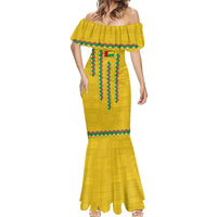 Guinea Bissau Mermaid Dress with Yellow Tribal Geometric Design and National Flag - Wonder Print Shop