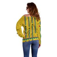 Guinea Bissau Off Shoulder Sweater with Yellow Tribal Geometric Design and National Flag - Wonder Print Shop