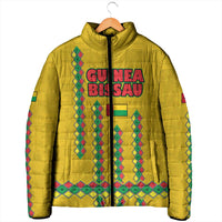 Guinea Bissau Padded Jacket with Yellow Tribal Geometric Design and National Flag - Wonder Print Shop