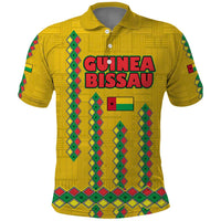 Guinea Bissau Polo Shirt with Yellow Tribal Geometric Design and National Flag - Wonder Print Shop