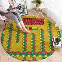 Guinea Bissau Round Carpet with Yellow Tribal Geometric Design and National Flag - Wonder Print Shop