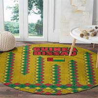Guinea Bissau Round Carpet with Yellow Tribal Geometric Design and National Flag - Wonder Print Shop