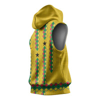 Guinea Bissau Sleeveless Hoodie with Yellow Tribal Geometric Design and National Flag - Wonder Print Shop