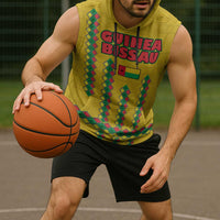 Guinea Bissau Sleeveless Hoodie with Yellow Tribal Geometric Design and National Flag - Wonder Print Shop