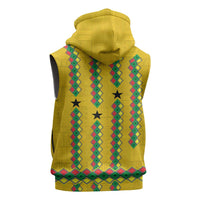 Guinea Bissau Sleeveless Zip Hoodie with Yellow Tribal Geometric Design and National Flag - Wonder Print Shop