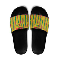 Guinea Bissau Slide Sandals with Yellow Tribal Geometric Design and National Flag - Wonder Print Shop