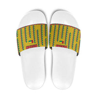 Guinea Bissau Slide Sandals with Yellow Tribal Geometric Design and National Flag - Wonder Print Shop