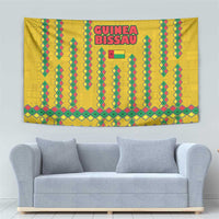 Guinea Bissau Tapestry with Yellow Tribal Geometric Design and National Flag - Wonder Print Shop