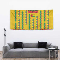 Guinea Bissau Tapestry with Yellow Tribal Geometric Design and National Flag - Wonder Print Shop