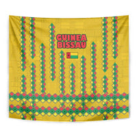Guinea Bissau Tapestry with Yellow Tribal Geometric Design and National Flag - Wonder Print Shop