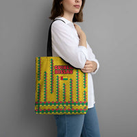 Guinea Bissau Tote Bag with Yellow Tribal Geometric Design and National Flag - Wonder Print Shop