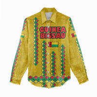 Guinea Bissau Women Casual Shirt with Yellow Tribal Geometric Design and National Flag - Wonder Print Shop