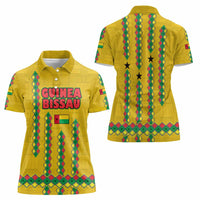 Guinea Bissau Women Polo Shirt with Yellow Tribal Geometric Design and National Flag - Wonder Print Shop