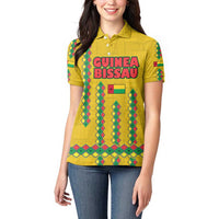 Guinea Bissau Women Polo Shirt with Yellow Tribal Geometric Design and National Flag - Wonder Print Shop