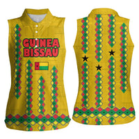 Guinea Bissau Women Sleeveless Polo Shirt with Yellow Tribal Geometric Design and National Flag - Wonder Print Shop