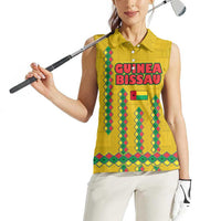 Guinea Bissau Women Sleeveless Polo Shirt with Yellow Tribal Geometric Design and National Flag - Wonder Print Shop