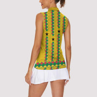 Guinea Bissau Women Sleeveless Polo Shirt with Yellow Tribal Geometric Design and National Flag - Wonder Print Shop