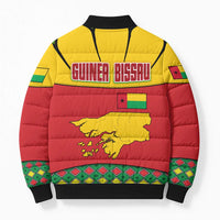 Guinea Bissau Bomber Puffer Jacket with Red Yellow Green Geometric Design - Wonder Print Shop