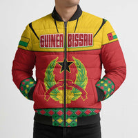 Guinea Bissau Bomber Puffer Jacket with Red Yellow Green Geometric Design - Wonder Print Shop