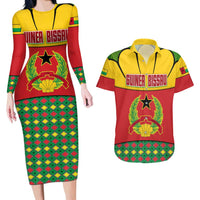Guinea Bissau Couples Matching Long Sleeve Bodycon Dress and Hawaiian Shirt with Red Yellow Green Geometric Design - Wonder Print Shop
