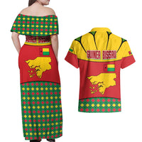 Guinea Bissau Couples Matching Off Shoulder Maxi Dress and Hawaiian Shirt with Red Yellow Green Geometric Design - Wonder Print Shop