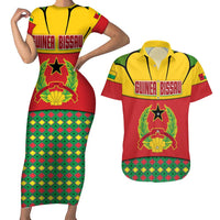 Guinea Bissau Couples Matching Short Sleeve Bodycon Dress and Hawaiian Shirt with Red Yellow Green Geometric Design - Wonder Print Shop