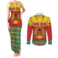 Guinea Bissau Couples Matching Tank Maxi Dress and Long Sleeve Button Shirt with Red Yellow Green Geometric Design - Wonder Print Shop