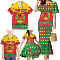 Guinea Bissau Family Matching Mermaid Dress and Hawaiian Shirt with Red Yellow Green Geometric Design - Wonder Print Shop