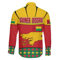 Guinea Bissau Family Matching Off The Shoulder Long Sleeve Dress and Hawaiian Shirt with Red Yellow Green Geometric Design - Wonder Print Shop
