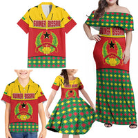 Guinea Bissau Family Matching Off Shoulder Maxi Dress and Hawaiian Shirt with Red Yellow Green Geometric Design - Wonder Print Shop
