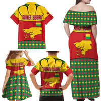 Guinea Bissau Family Matching Off Shoulder Maxi Dress and Hawaiian Shirt with Red Yellow Green Geometric Design - Wonder Print Shop