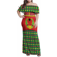 Guinea Bissau Family Matching Off Shoulder Maxi Dress and Hawaiian Shirt with Red Yellow Green Geometric Design - Wonder Print Shop