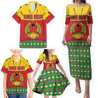 Guinea Bissau Family Matching Puletasi and Hawaiian Shirt with Red Yellow Green Geometric Design - Wonder Print Shop