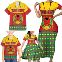 Guinea Bissau Family Matching Short Sleeve Bodycon Dress and Hawaiian Shirt with Red Yellow Green Geometric Design - Wonder Print Shop