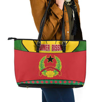 Guinea Bissau Leather Tote Bag with Red Yellow Green Geometric Design - Wonder Print Shop