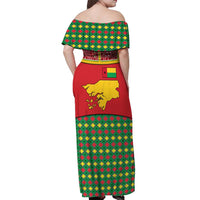 Guinea Bissau Off Shoulder Maxi Dress with Red Yellow Green Geometric Design - Wonder Print Shop