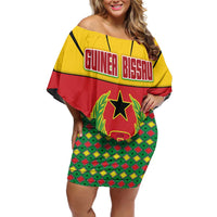 Guinea Bissau Off Shoulder Short Dress with Red Yellow Green Geometric Design - Wonder Print Shop