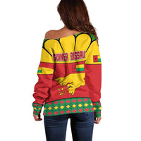 Guinea Bissau Off Shoulder Sweater with Red Yellow Green Geometric Design - Wonder Print Shop