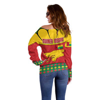Guinea Bissau Off Shoulder Sweater with Red Yellow Green Geometric Design - Wonder Print Shop