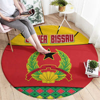 Guinea Bissau Round Carpet with Red Yellow Green Geometric Design - Wonder Print Shop