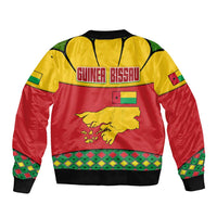 Guinea Bissau Sleeve Zip Bomber Jacket with Red Yellow Green Geometric Design - Wonder Print Shop