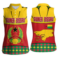 Guinea Bissau Women Sleeveless Polo Shirt with Red Yellow Green Geometric Design - Wonder Print Shop