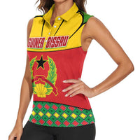Guinea Bissau Women Sleeveless Polo Shirt with Red Yellow Green Geometric Design - Wonder Print Shop