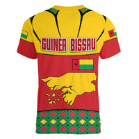 Guinea Bissau Women V-Neck T-Shirt with Red Yellow Green Geometric Design - Wonder Print Shop