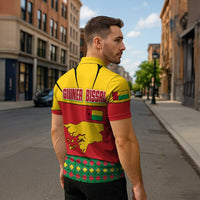 Guinea Bissau Zipper Polo Shirt with Red Yellow Green Geometric Design - Wonder Print Shop