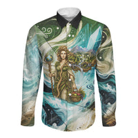 Gaia Mother Of Earth Goddess Long Sleeve Button Shirt Greek Mythology Sacred Geometry Fantasy