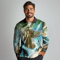 Gaia Mother Of Earth Goddess Long Sleeve Polo Shirt Greek Mythology Sacred Geometry Fantasy