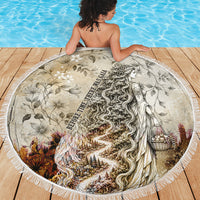 Gaia Mother Earth Sacred Eye Beach Blanket Greek Vintage Botanical Sketch Esoteric Spiritual Floral