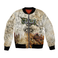 Gaia Mother Earth Sacred Eye Bomber Jacket Greek Vintage Botanical Sketch Esoteric Spiritual Floral