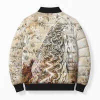 Gaia Mother Earth Sacred Eye Bomber Puffer Jacket Greek Vintage Botanical Sketch Esoteric Spiritual Floral